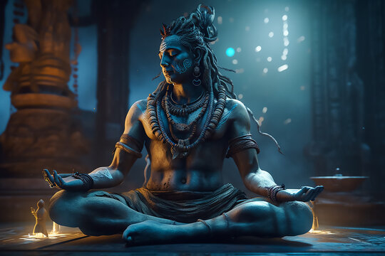 Hindu God Shiva statue in meditation. Generative AI
