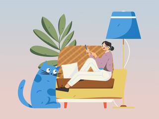 Home interior character scene flat vector concept operation hand drawn illustration
