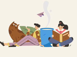 Home interior character scene flat vector concept operation hand drawn illustration
