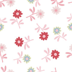 Cute flower seamless pattern in simple style. Hand drawn floral endless background.