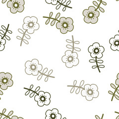 Doodle stylized flowers seamless pattern. Decorative naive botanical wallpaper. Cute flower background.