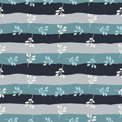 Simple branches with leaves seamless pattern. Organic endless background. Decorative forest leaf endless wallpaper.