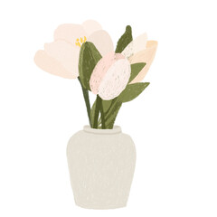 Bouquet of tulips in a vase. Tulip illustration for cards, stationery, web design, post, pictures, textile