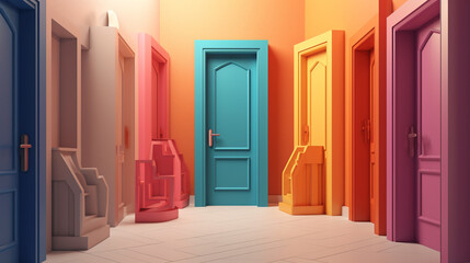 colorful door in trending color palette with Generative AI