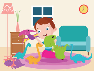 Child playing plastic dinosaur toys