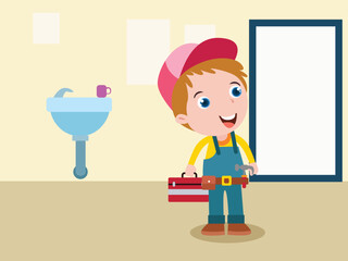 child in the bathroom imagine work as handyman