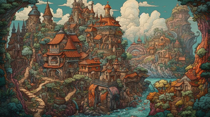 Obraz premium medieval village created with generative AI software