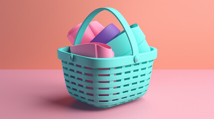 Obraz premium cute shopping basket in trending color palette with Generative AI