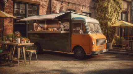 Fototapeta na wymiar outdoor Premium food trucks with Generative AI