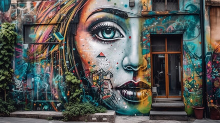 Naklejka premium outdoor Premium Street art at city with Generative AI
