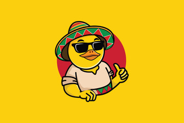 The Mexican yellow duck with black glasses Cinco de Mayo logo design