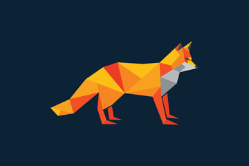 The orange yellow fox standing in front of the dark background logo design