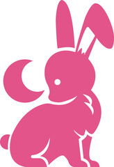 The pink rabbit standing looking to the halfmoon logo design