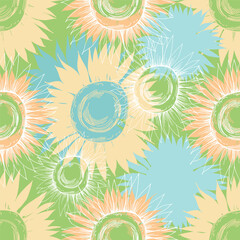 Seamless pattern with yellow flowers. Sunflower line arts luxury wallpaper design for fabric, prints and background texture, Vector illustration.