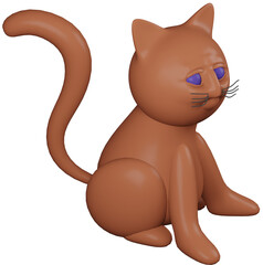 3D illustration render orange animal pet cat made of plasticine on transparent background