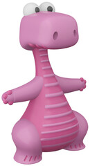 3D illustration render pink stylized dinosaur character girl on transparent background