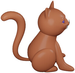 3D illustration render orange animal pet cat made of plasticine on transparent background