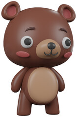 3D illustration render animal brown character bear boy on transparent background