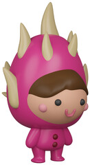 3D illustration render pink character dragon fruit girl on transparent background