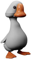 3D illustration render poultry goose gray with orange beak on transparent background