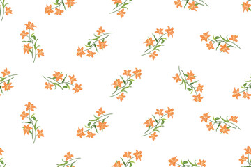 Fototapeta na wymiar Illustration pattern bouquet of orange lily flower on white background.