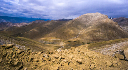 Landscape view at Leh, Ladakh along the road trip and pick stop at Khardungla Pass World highest motorable Road.