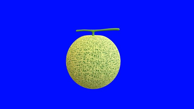 3d animation of melon fruit on blue background