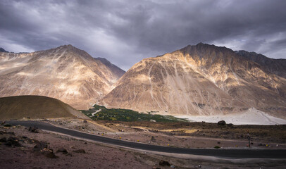 Landscape view at Leh, Ladakh along the road trip and pick stop at Khardungla Pass World highest motorable Road.