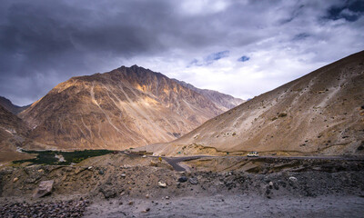Landscape view at Leh, Ladakh along the road trip and pick stop at Khardungla Pass World highest motorable Road.