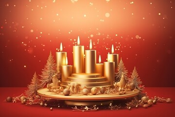 table decor, xmas tree with golden candles, Generative ai