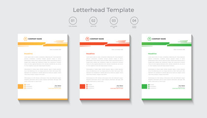 corporate modern letterhead design template, letterhead design in various color, flat letterhead template, business letterhead design.