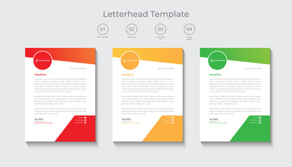 corporate modern letterhead design template, letterhead design in various color, flat letterhead template, business letterhead design.