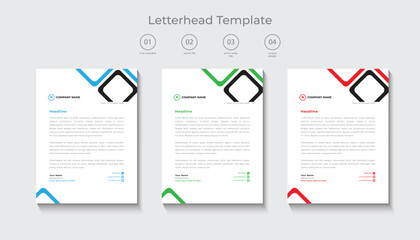 corporate modern letterhead design template, letterhead design in various color, flat letterhead template, business letterhead design.