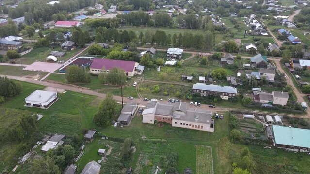 drone view of small houses of countryside settlement, Nema, Kirov Region