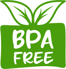 BPA free round symbol, green leaves, BPA free label
