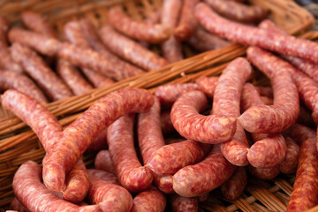 Traditionally prepared dried sausages (in dutch 'Metworst' or 'droge worst'), made of raw minced...