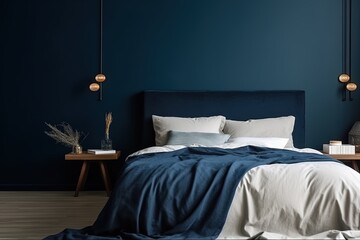 Scandinavian Minimalist Bedroom Photo frame with Natural Light and Elegant bed, Ai Generetive