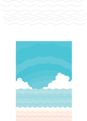 シンプルでかわいい青空と海の背景イラストベクターデザイン素材たて