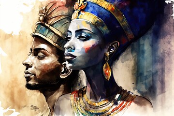 Egyptian Queen embracing her husband. Glorious Generative AI. Generative AI
