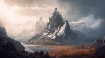 The Asgard Realm: A Panoramic Fantasy Landscape of Nordic Mythology and Viking Legends. Generative AI - obrazy, fototapety, plakaty