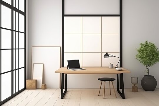 Home Office Japanese Minimal Design, Ai Generative