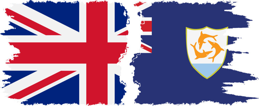 Anguilla and UK grunge flags connection vector