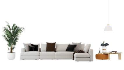 Interior furniture set 3D render. Living room house floor template background mockup design , isolated on transparent background