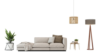 Interior furniture set 3D render. Living room house floor template background mockup design , isolated on transparent background