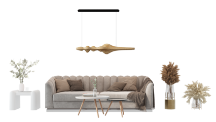 Interior furniture set 3D render. Living room house floor template background mockup design , isolated on transparent background