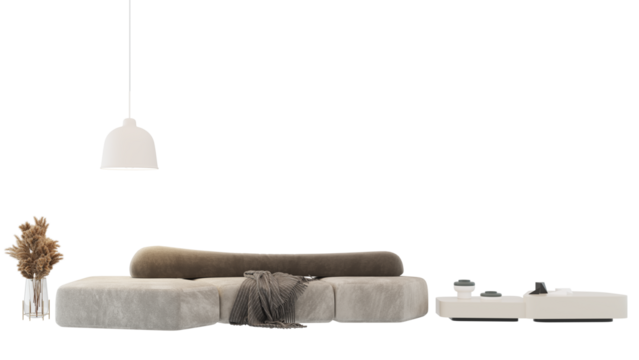 Interior furniture set 3D render. Living room house floor template background mockup design , isolated on transparent background