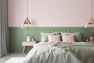 Scandinavian Bedroom minimal bedroom interior design. Ai Generative