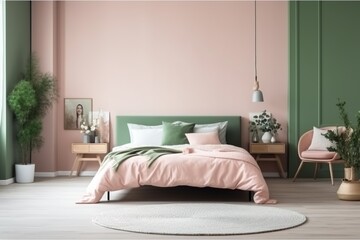 Fototapeta na wymiar Scandinavian Bedroom minimal bedroom interior design. Ai Generative