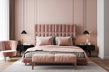 Scandinavian Bedroom minimal bedroom interior design. Ai Generative