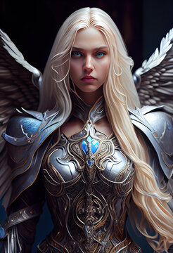 white female angel warrior, AI generative